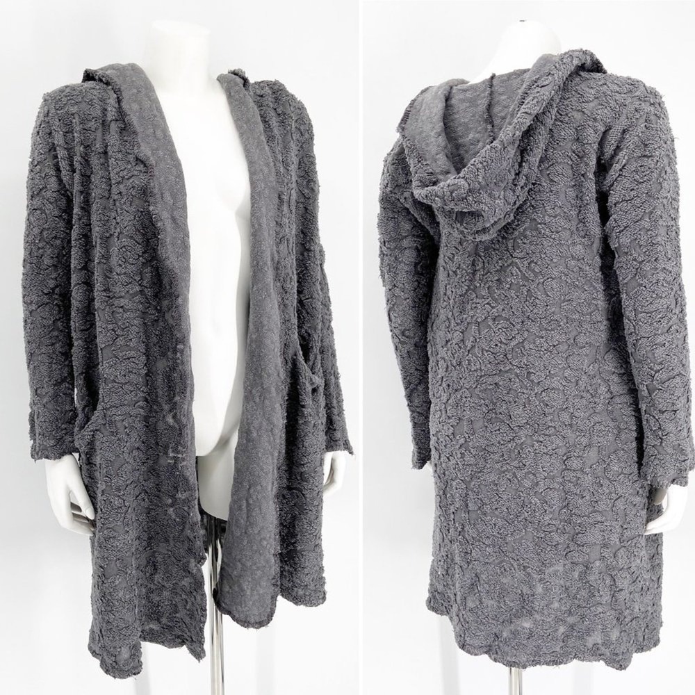 BIYA‎ Johnny Was Boucle Cardigan XS Gray Hooded Boho Pocket Sweater